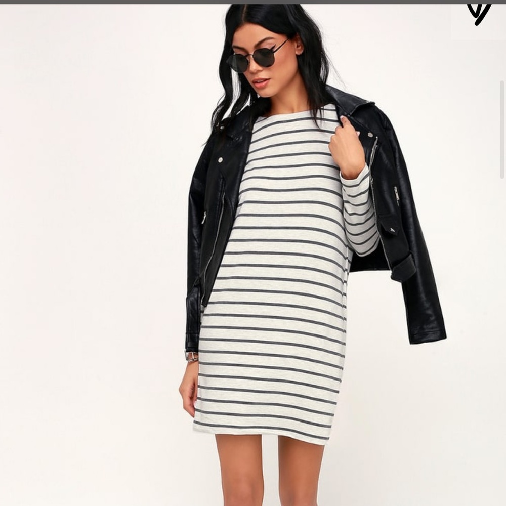 Simply Put Grey Striped Long Sleeve Shirt Dress